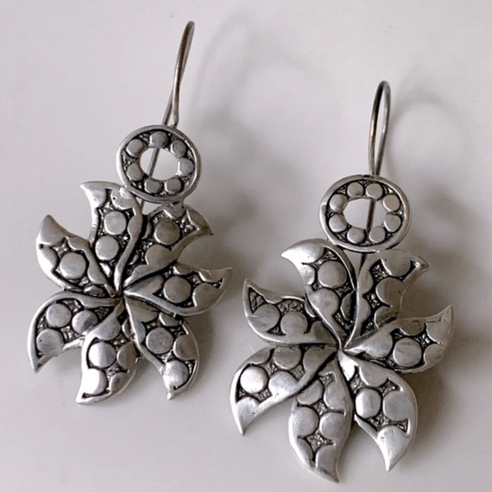 🌸 Solid 925 Sterling Silver Boho Flower Dot Dangle Drop Statement Earrings
